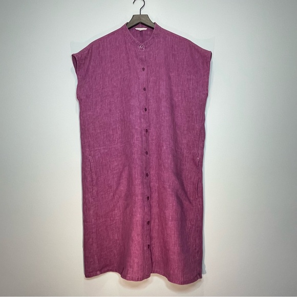 EILEEN FISHER 100% Organic Linen Raspberry Delave Shirt Dress Boxy Size Large - Picture 1 of 7